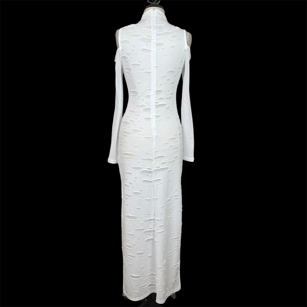Killstar Dress Womens M White Distressed Cutout Bodycon Gothic Grunge Shredded - Picture 3 of 15